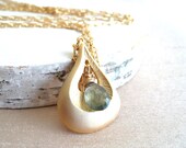 Moss Aquamarine Gold Necklace Teardrop Silver Pisces March Birthday Gift for her Under 45 Boho Chic Vitrine March birthstone