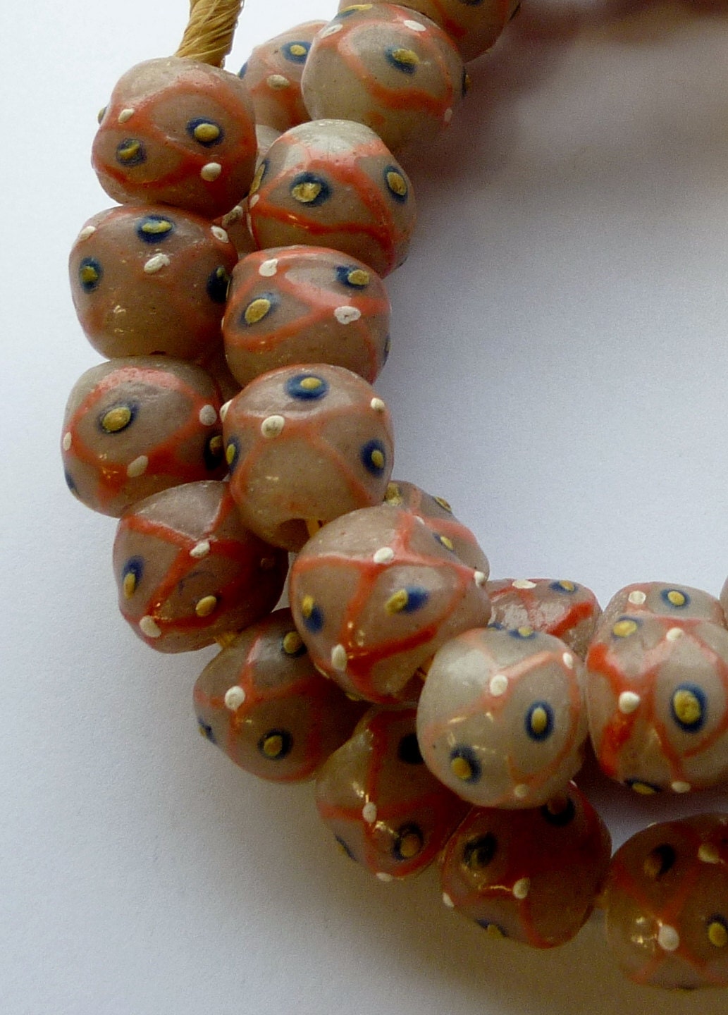 handmade African glass beads pale pink with blue accents, full strand ...