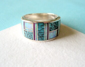 Men's Zuni Inlay and Sterling Silver Ring Band