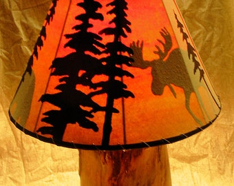 Rustic Hand Crafted Log Table Lamp with Custom Lampshade