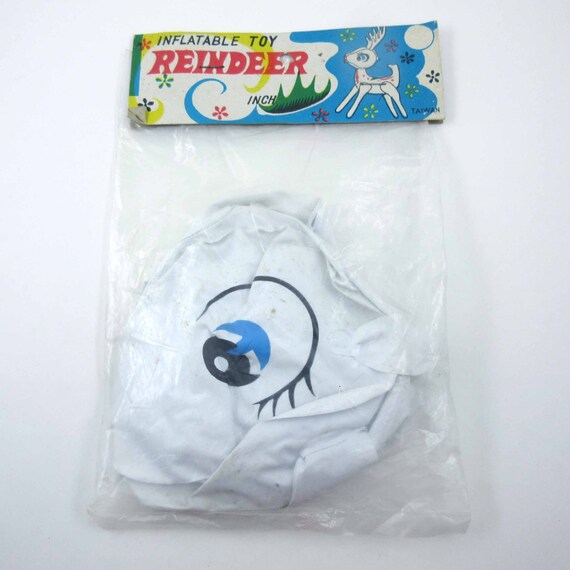 Vintage Christmas Inflatable Blow Up White Reindeer with Red