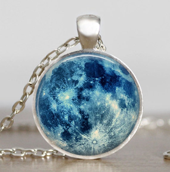 Blue moon necklace full moon jewelry moon pendant lunar