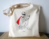 SuperHero - Screen printed canvas fair trade Eco Conscious Cotton Tote Bag -   Reader Girl original Art
