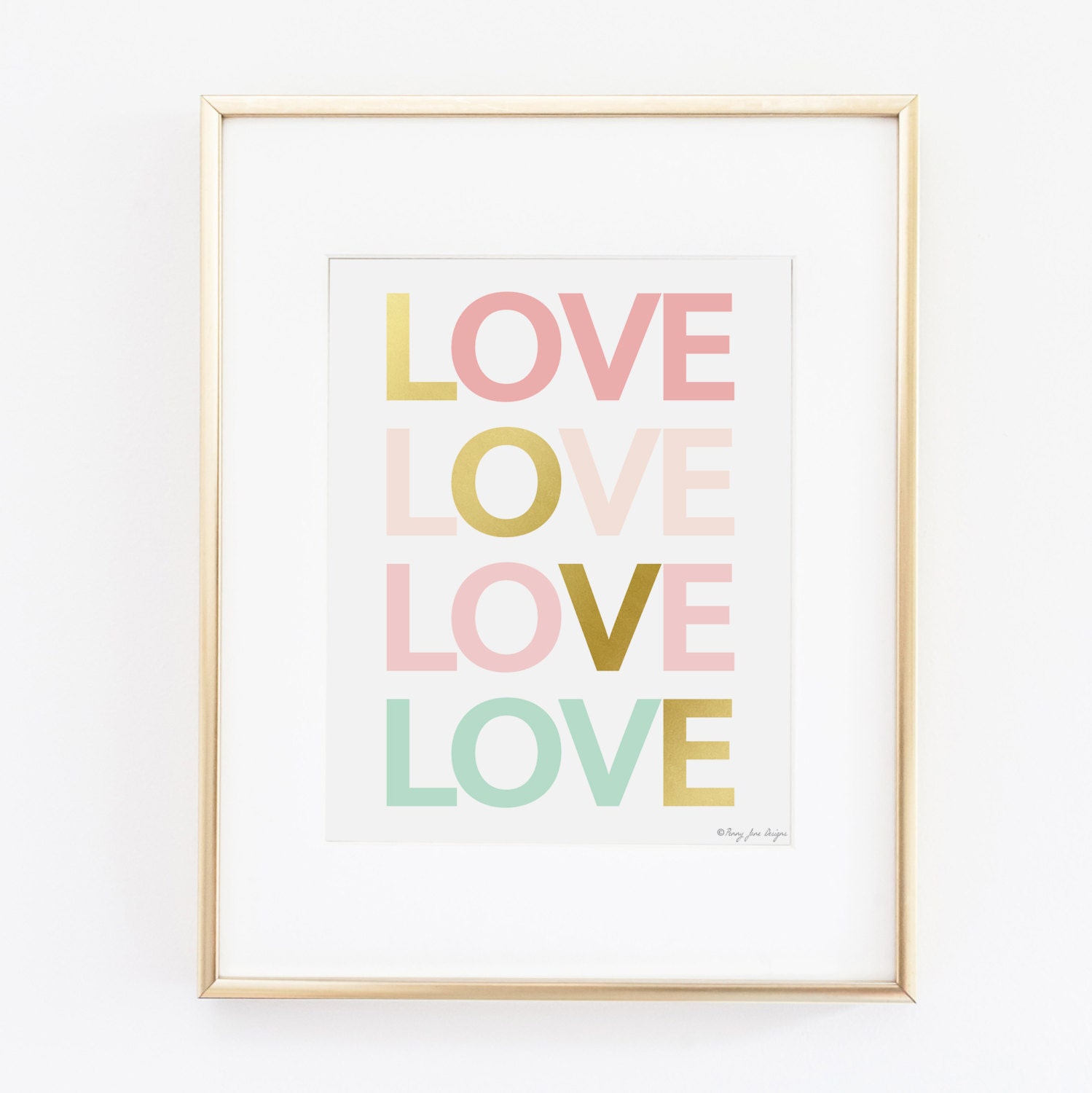 Love Sign Art Print Pink Gold & Mint Print Digital Printable