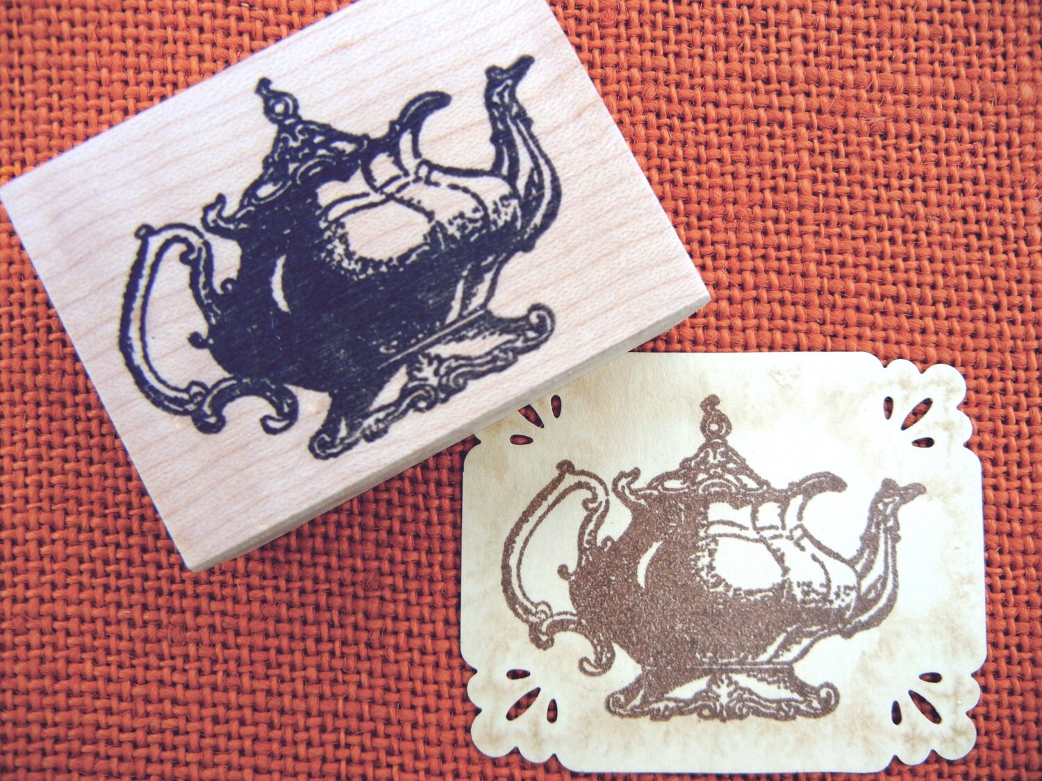 Antique Teapot Coffee pot Rubber Stamp Handmade by