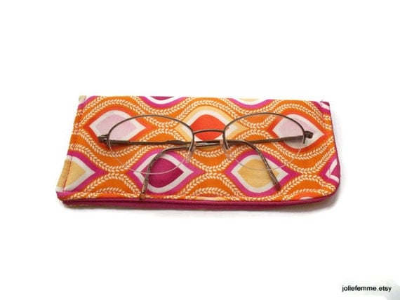 Padded Protective Pouch for Glasses Bright Leaf Waves Orange Pink Eyeglass Case