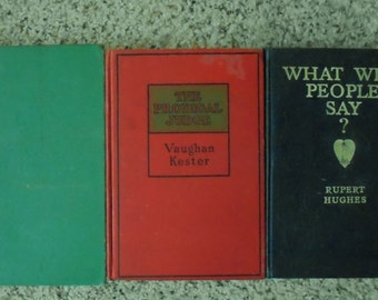 3 VINTAGE BOOKS, short stack, early 1900 s, Marriage, green, red, navy, read, decor, library