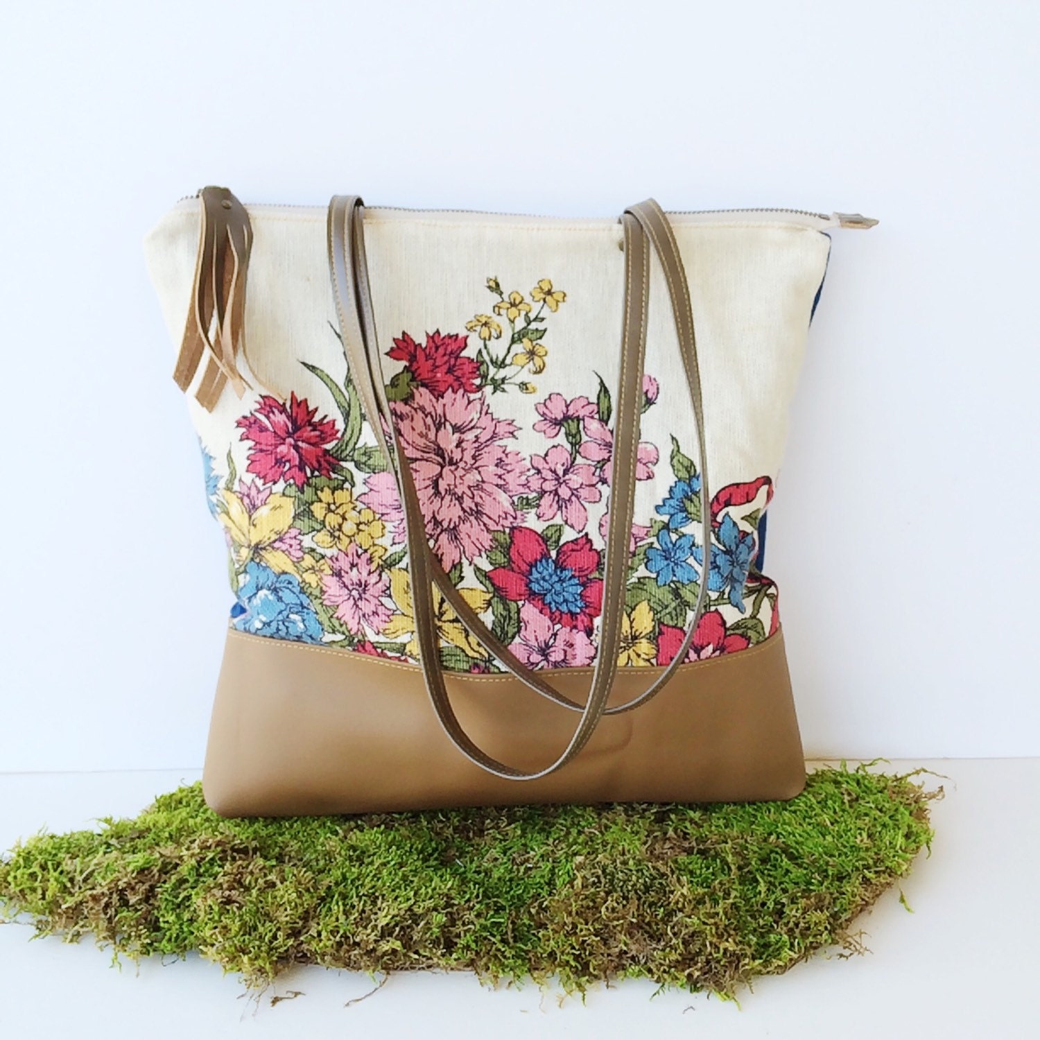 SALE portfolio tote vintage floral tote bag spring floral