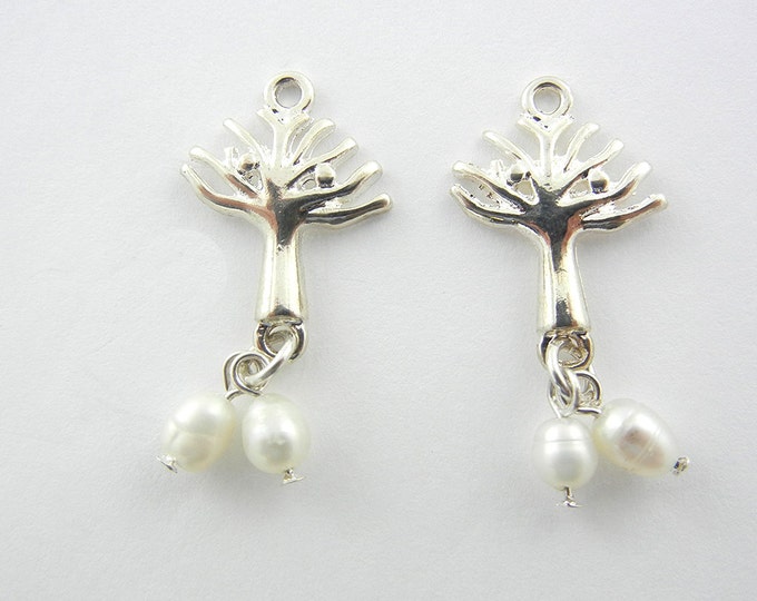 Pair of Silver-tone Tree with Pearl Drop Charms