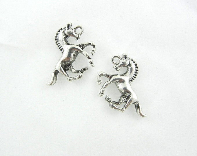 Pair of Running Horse Charms Antique Silver-tone Western Wild West Jewelry Making Supplies