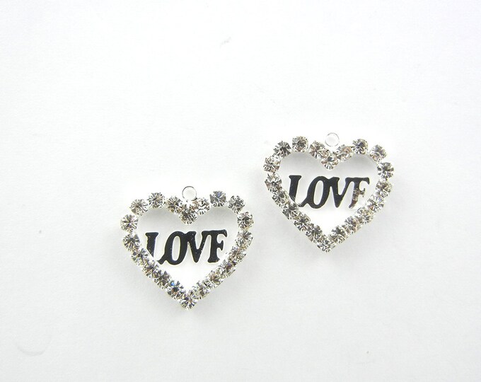 Pair of Small Silver-tone Cut-out Heart Charms with the Word Love