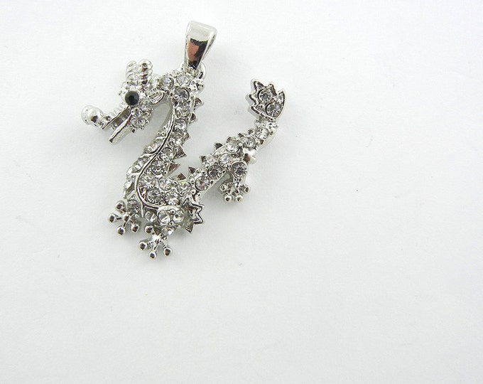 Rhinestone Chinese Dragon Pendant Silver-tone Jewelry Supplies