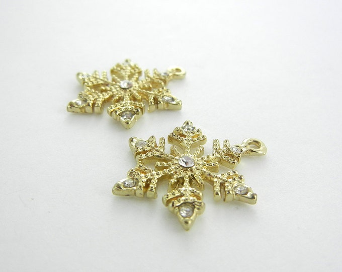 Pair of Small Gold-tone Rhinestone Snowflake Charms