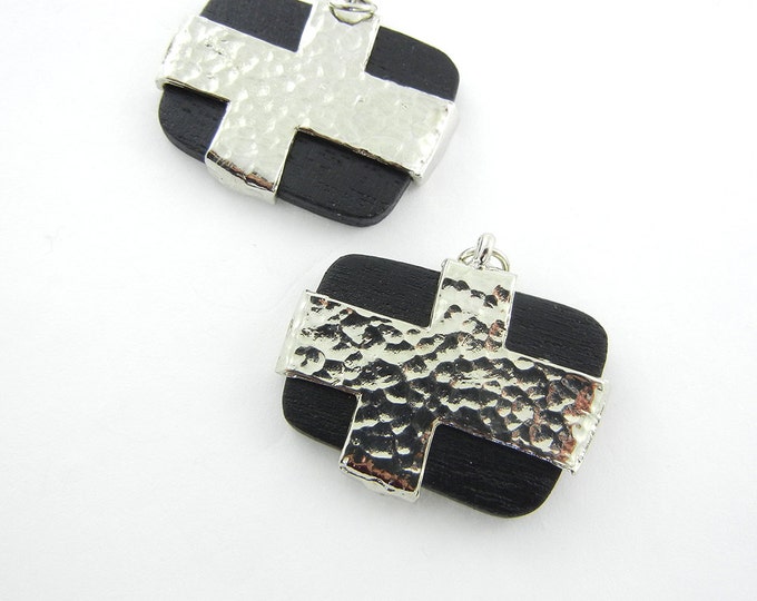 Pair of Black Wood and Hammered Silver-tone Tribal Charms