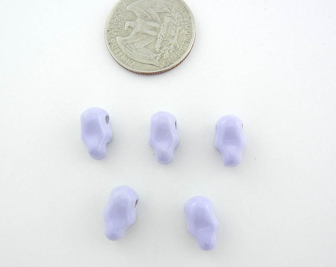 Set of 5 Small Lavender Painted Metal Skull Beads with Black Rhinestone Eyes