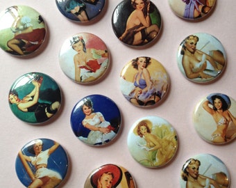 Pinup Girls Pinback Buttons Set of Six