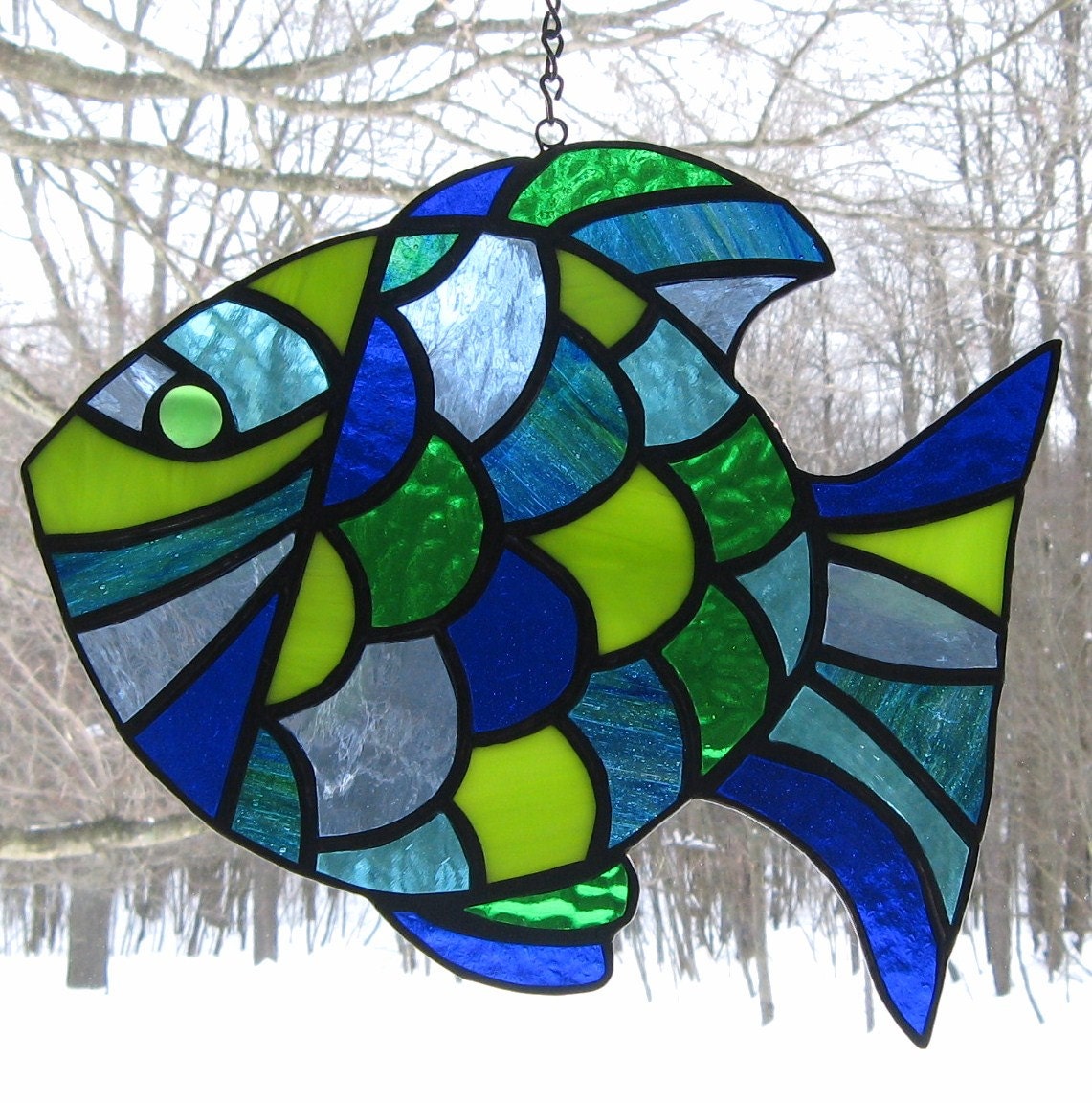 Stained Glass Tropical Fish Suncatcher-Glass Art-Blue Green