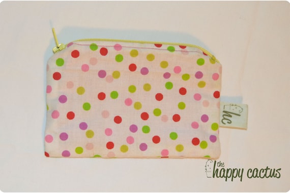Neon Polka Dot Pouch with Yellow Zipper