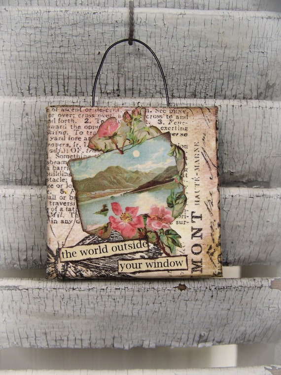 Original Landscape Collage Vintage Landscape  Altered Mixed Media  Altered Art Vintage Mixed Media Landscape Postcard Vintage Postcard