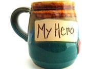 Handmade Pottery Mug pottery and ceramics My Hero teal and brown by Jewel Pottery Handmade Pottery Mug pottery and ceramics My Hero teal and brown by Jewel Pottery