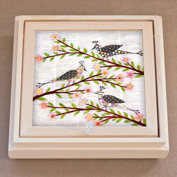 Whimsical Bird Large Jewelry Box with Mirror Bird by Sascalia