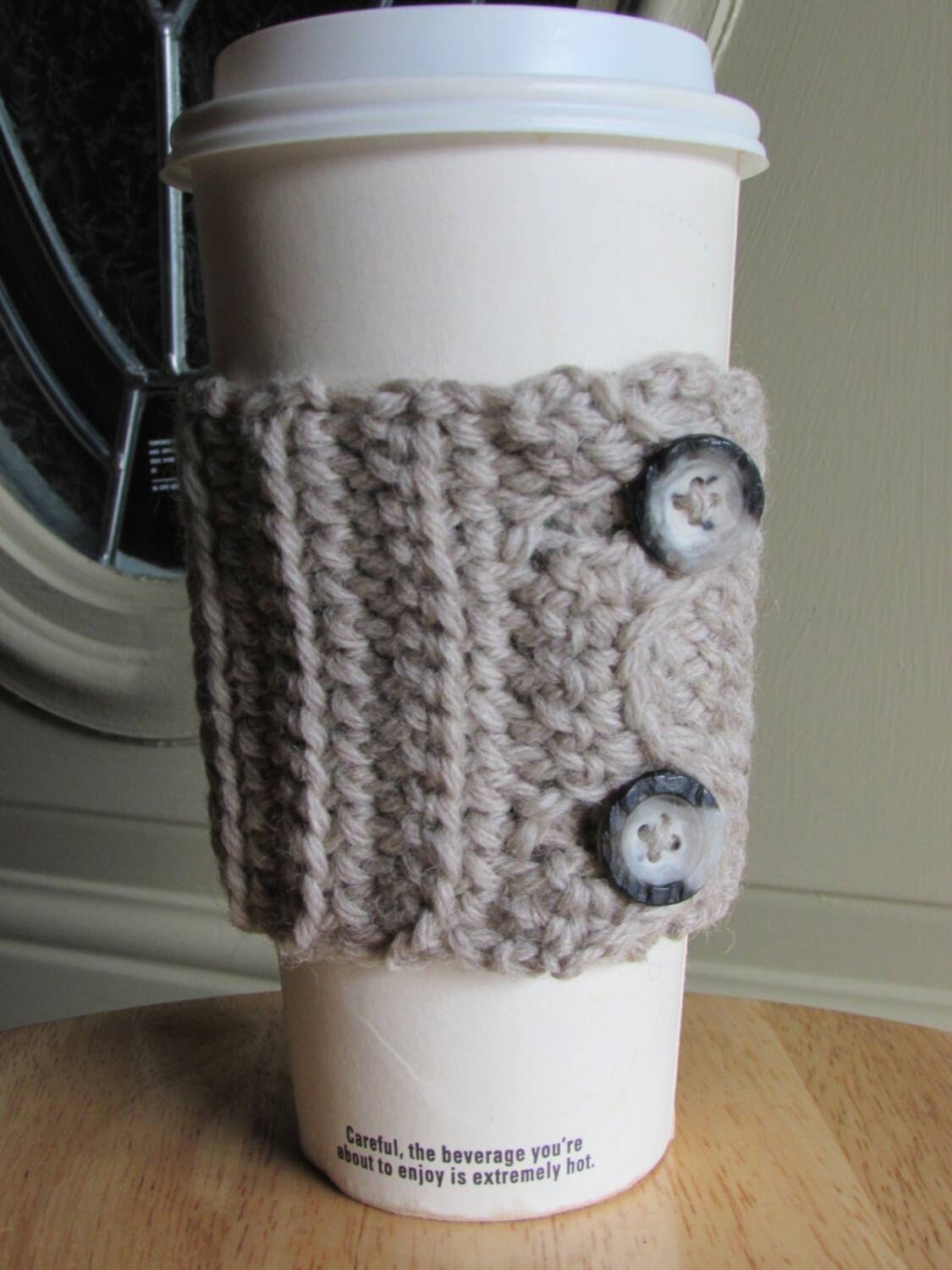 Crocheted take out cup cozy travel mug cozy button wrap in