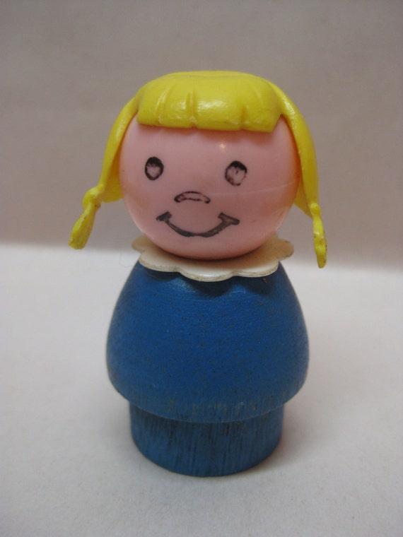 Girl Blond Blue Little People Fisher Price Plastic Wood Toy