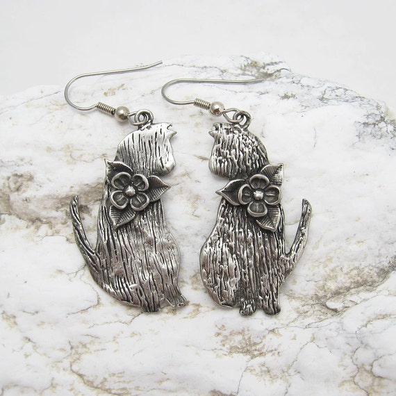 Vintage Cat Earrings Animal Jewelry E6401 by PurpleDaisyJewelry