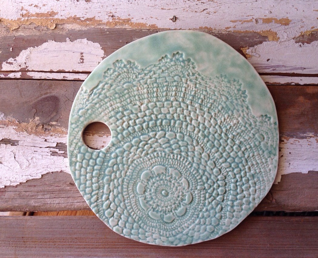 Handmade ceramic cheese board serving plate