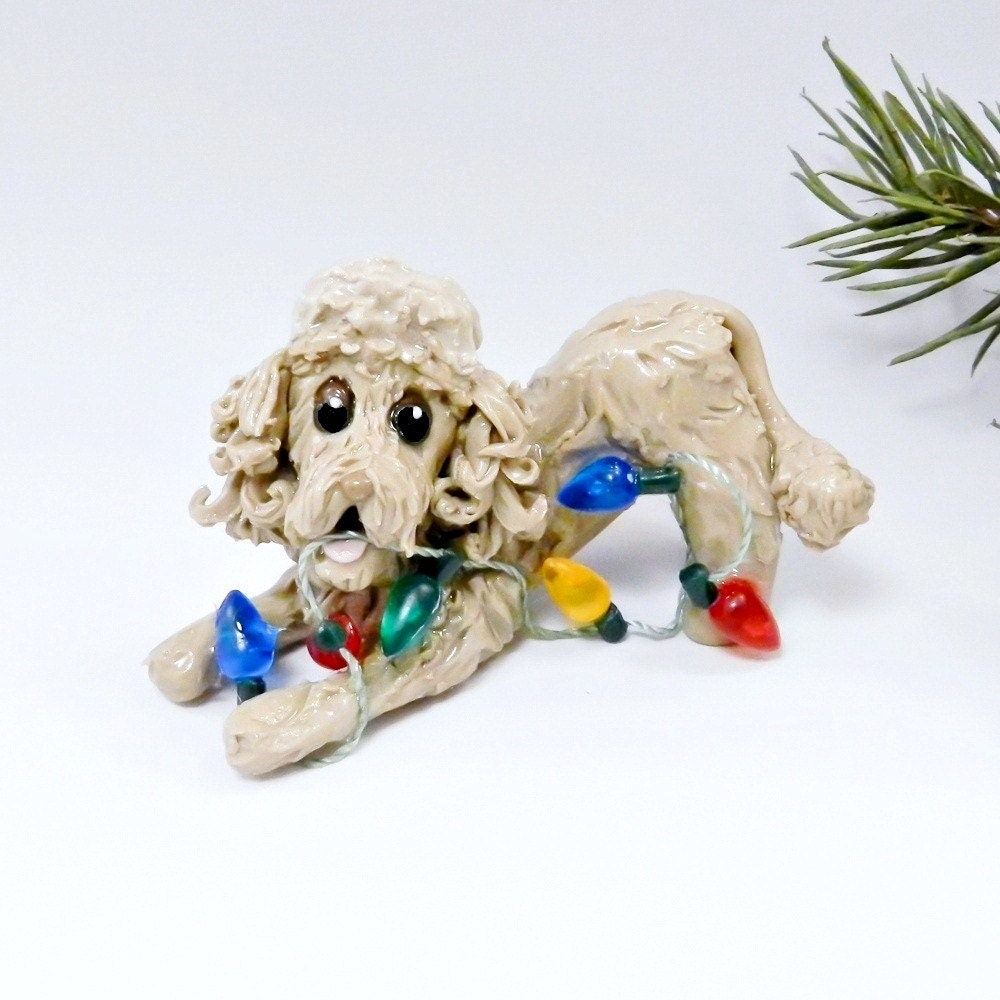 Poodle Apricot Christmas Ornament Figurine Lights Porcelain