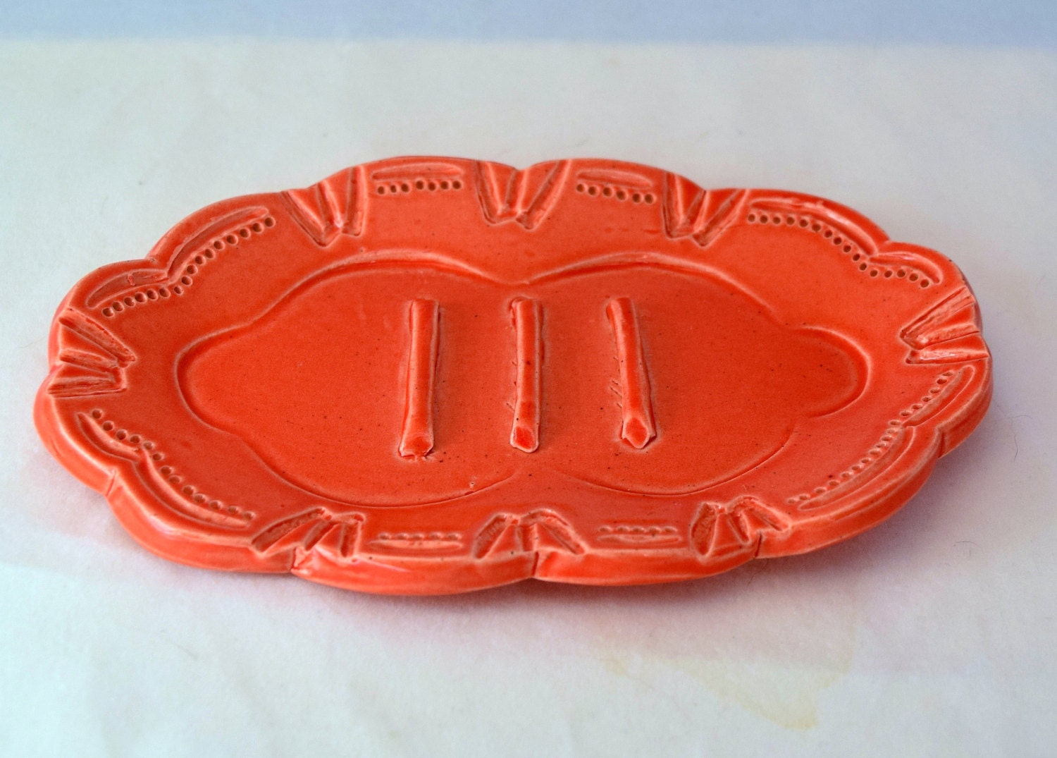 Soap Dish in Tangerine Orange Ceramic by StoneLotusPottery