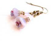 MAY SALE, French Lilac Flower Earrings, Double Purple Flowers, Swarovski Crystals, Antique Brass Earrings, Elegant Vintage Style