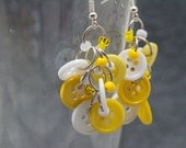 Button Dangle Earrings / Yellow and White Beaded Jewelry / Simple Fun Piece by randomcreative on Etsy