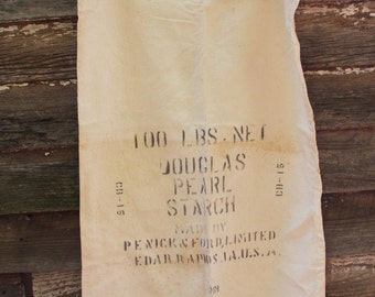 Grain Sack-Flour Sack-Vintage White Cotton Sack with Stenciled ...