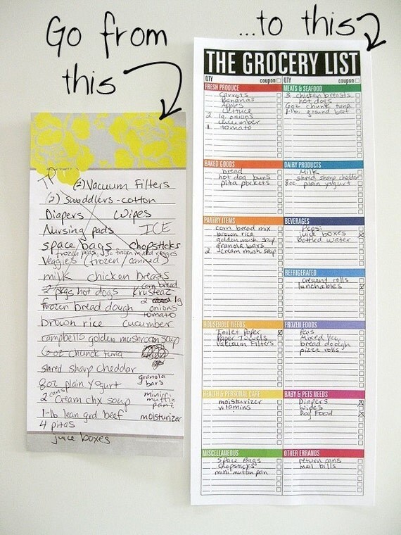 the grocery list standard printable pdf file instant