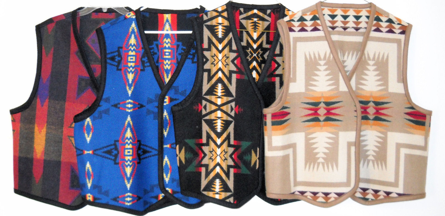 Mens Reversible Blanket Vest Wool Made to Order Southwestern