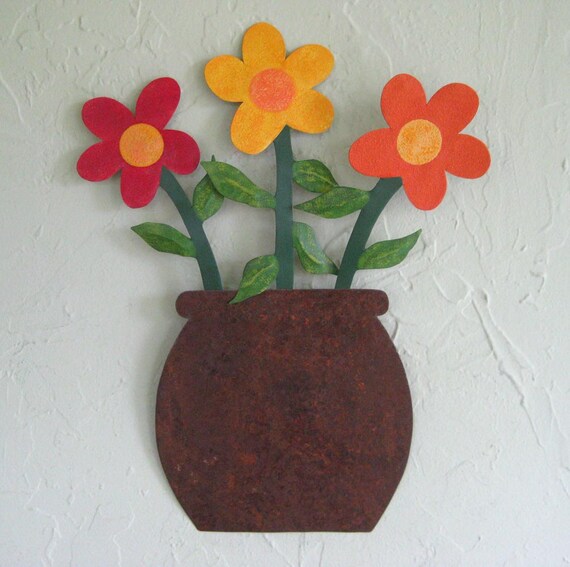 Metal wall art sculpture flower pot kitchen by frivoloustendencies