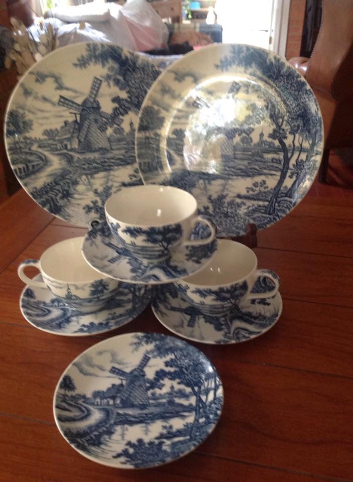 Antique Vintage Dutch Village Transferware dishes Japan Set
