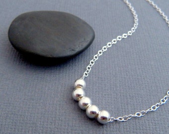 simple silver necklace. sterling round bead. dainty. delicate. beaded. everyday minimalist jewelry. ready to ship gift