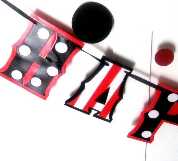 HAPpY BiRTHDAY banner - Red, White, and Black STRiPES and POLkA DOtS Il_570xn