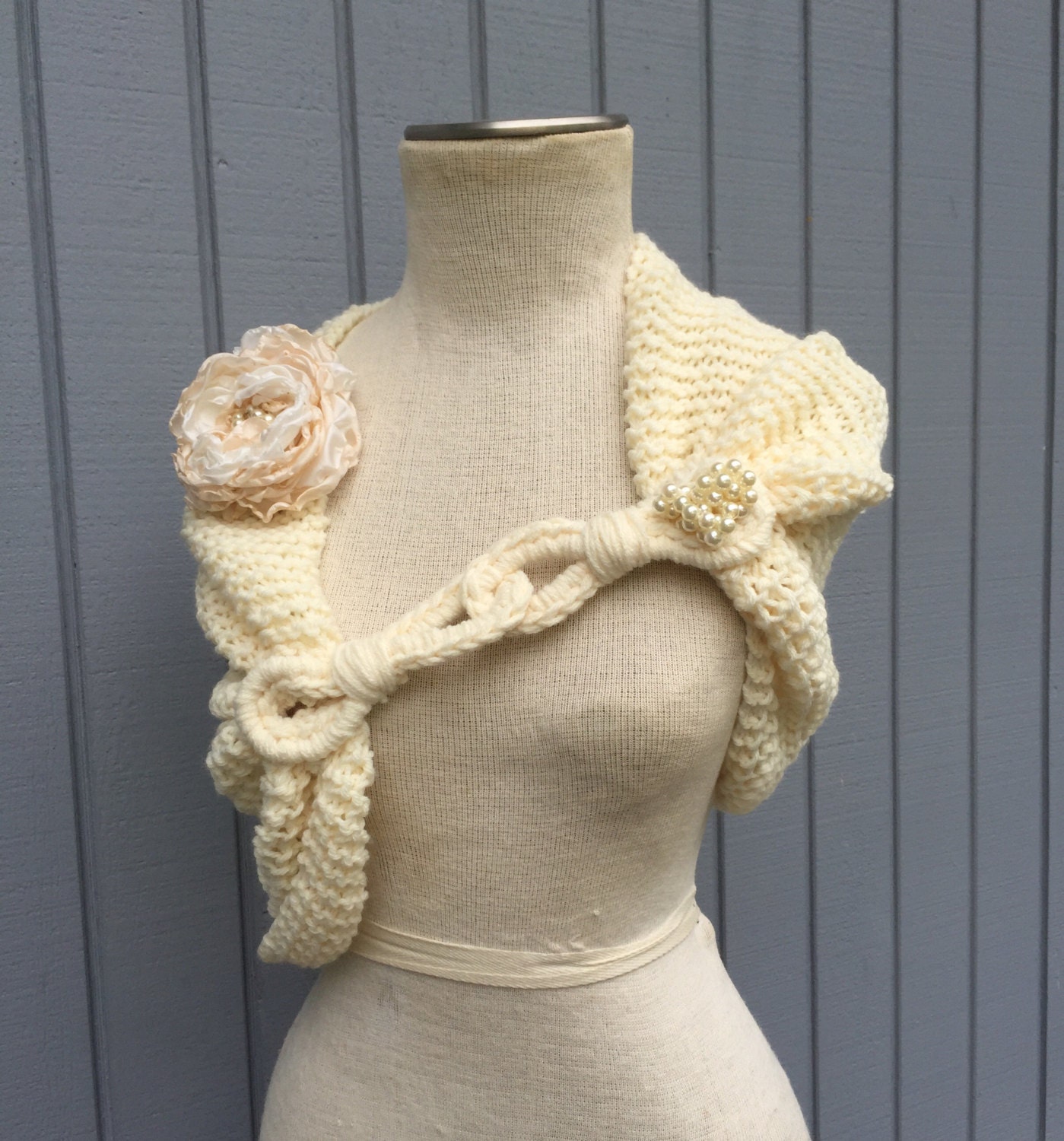 Bridal shawl knitting shawl bridal handmade flowers by deniz03