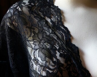 BLACK Alencon Lace Fabric for GRAD, Garments, Bridal, Skirts, Evening Wear
