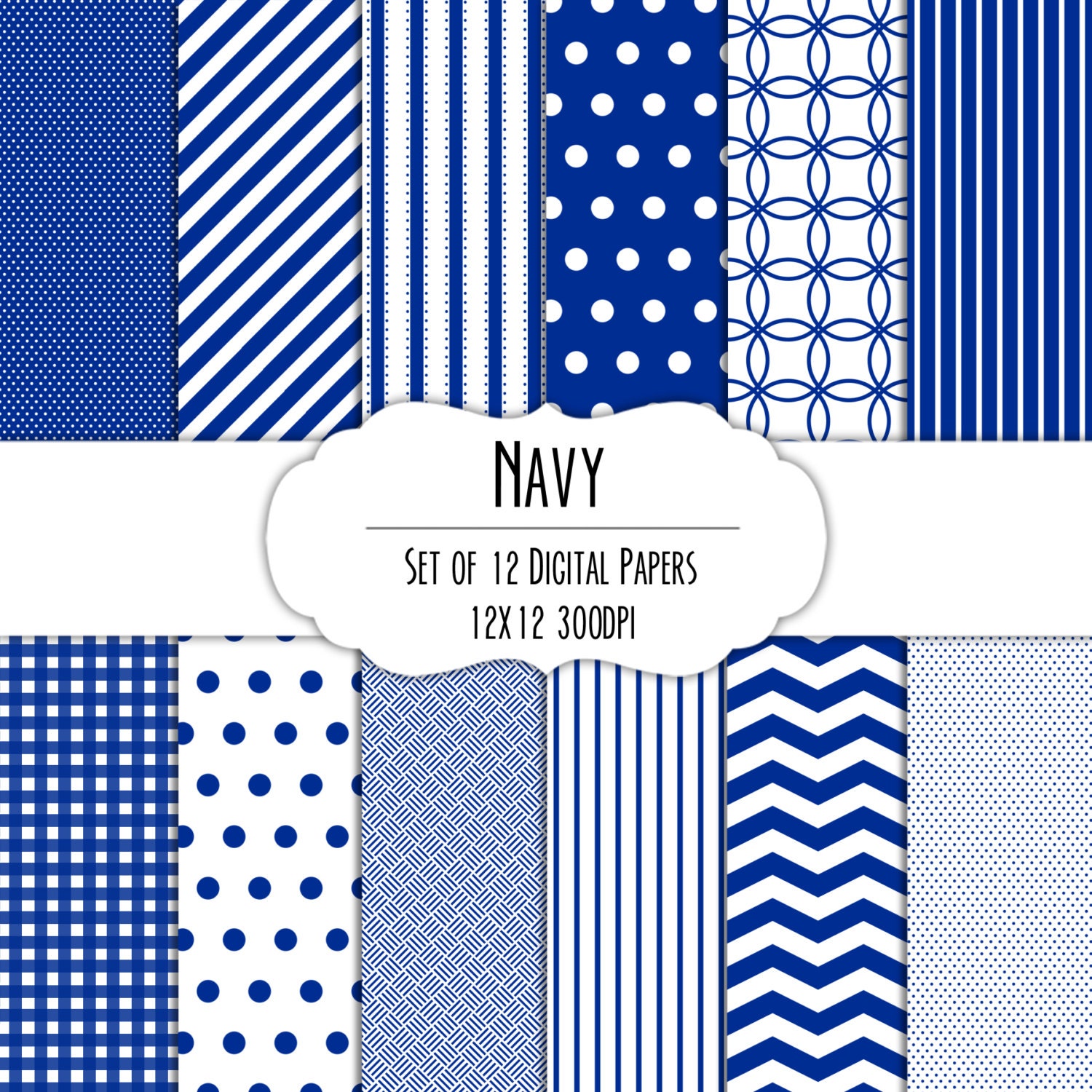 Navy Blue Digital Scrapbook Paper 12x12 Pack Set of 12