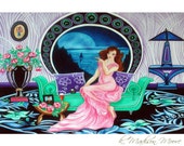 Art Blank Greeting Card, Art Deco, Fine Art ,Green Sofa , Floral Carpet, Flowers, from Original Oil Painting by k Madison Moore Art Blank Greeting Card, Art Deco, Fine Art ,Green Sofa , Floral Carpet, Flowers, from Original Oil Painting by k Madison Moore