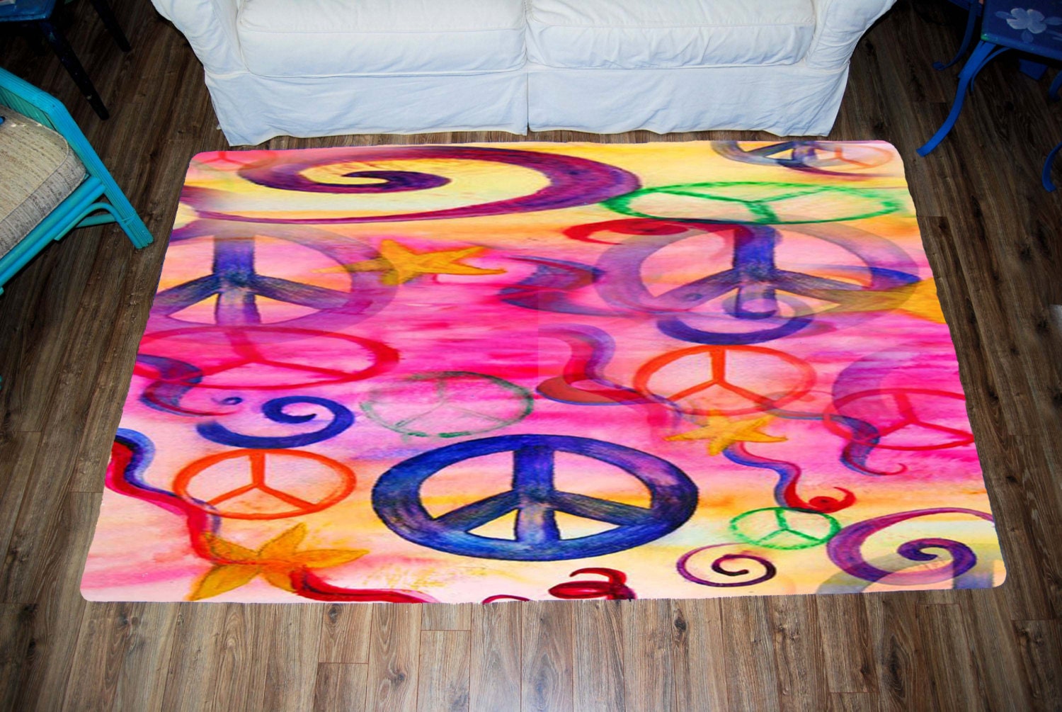 Peace sign large plush area rug from my art