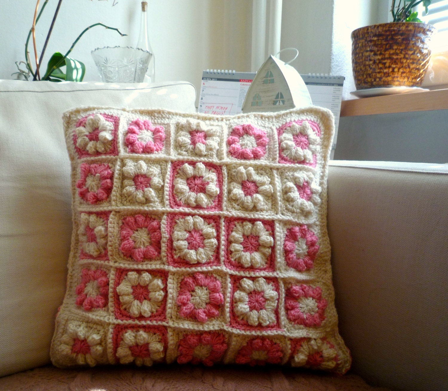 Decorative Flower Pillow Granny Square Pillow Cover Home