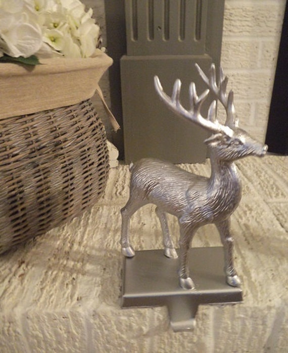 Upcycled Silver Deer Stag STOCKING holder Elegant Shabby