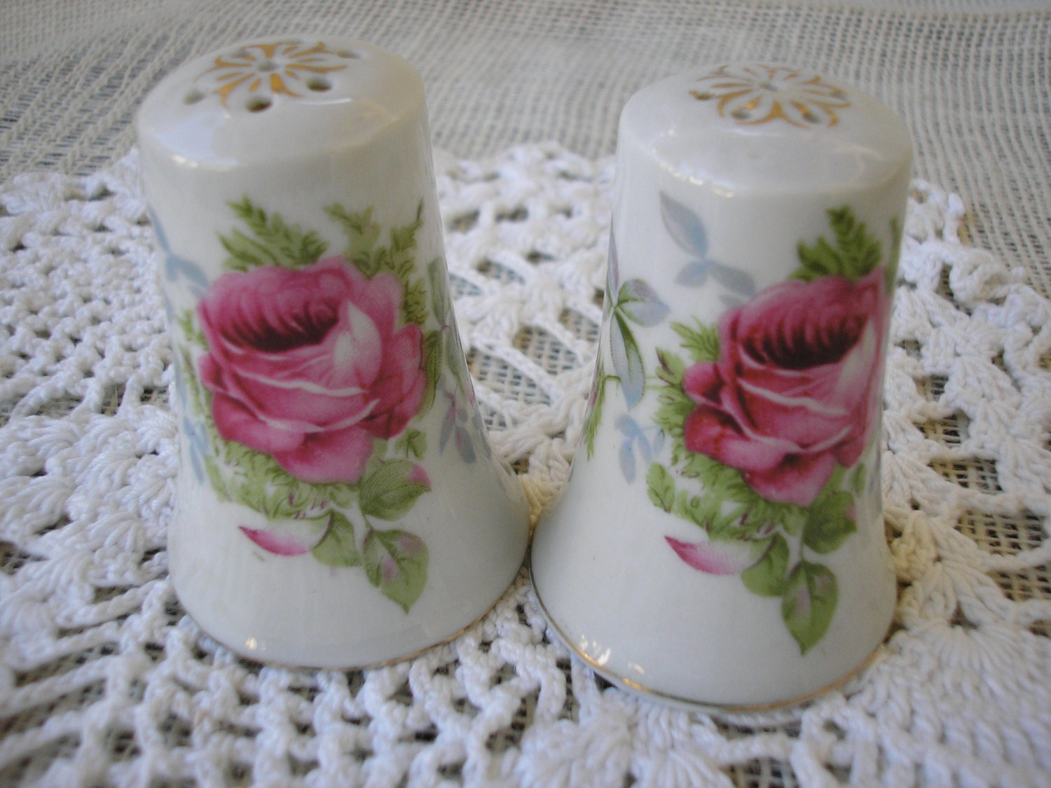 Vintage Lefton China Salt and Pepper Shaker Hand Painted Rose