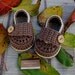 Crochet baby boy booties shoes little loafers cream and chocolate with gift box size 3/6 months