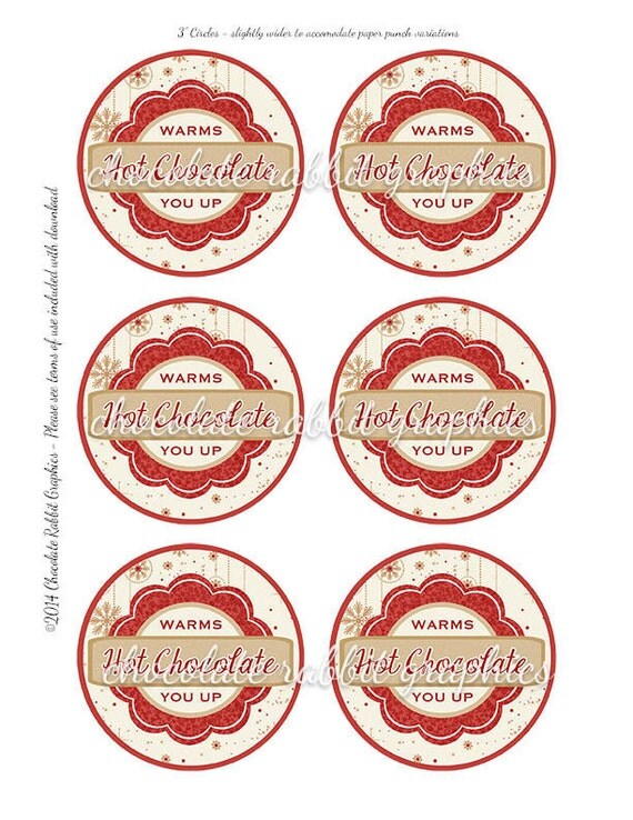 Hot Cocoa Chocolate Label Circles Christmas Digital 